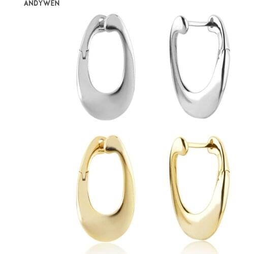 ANDYWEN 925 Sterling Silver Gold Plain Hoops Earring Pendiente Luxury Fine Jewelry Piercing 2021 Wedding Party Jewelry Clips