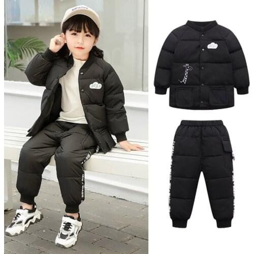 Infan Boys Girls Velvet Clothing Thick Warm Winter Set Kids Coat Pants 2 PCS Suit Tracksuits Toddler Children Clothes Set