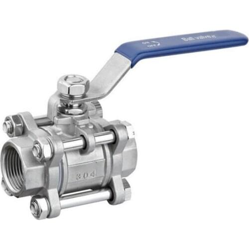 BSPT 1/2" DN15 3 Piece Full Port Ball Valve Thread Type Stainless Steel 201/304 1000psi Handle with Blue Vinly Insulation