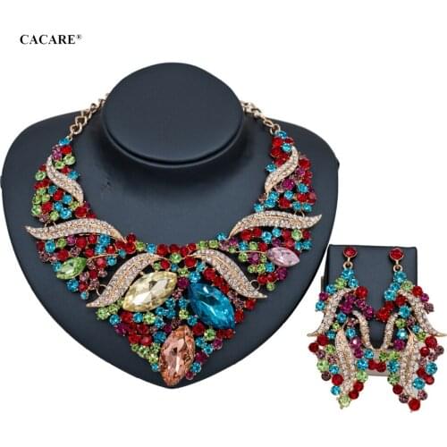 CACARE Luxury Jewelry Set Necklace Earrings Maxi Women Vintage Big Pendent CHEAP Statement Collares F0181 with Rhinestones