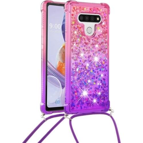 Quicksand Case For LG Stylo 6 Velvet 5G 4G K31 K51 Aristo 2 Stylus 4 Crossbody Strap Shockproof Cover Lanyard Necklace Glitter