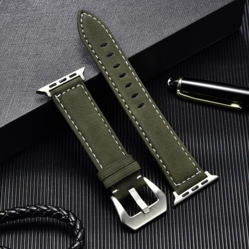 Crazy Horse Vintage Leather Watchbands for Apple Watch 6 5 4 3 Series 42mm 38mm 44mm 40mm Men Watch Straps for iwatch