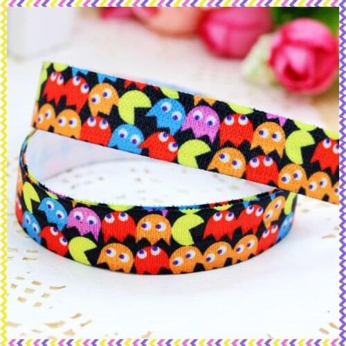 DHK 5/8'' 5yards Fold Over Elastic FOE game printed headband headwear hair band diy decoration OEM Wholesale C370