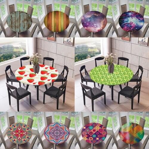 Polyester Elastic Edged Table Cover Round Tablecloth for Dinners Weddings