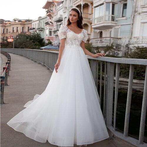 Elegant Lantern Sleeves Sweetheart Princess Wedding Dresses Lace Appliques Tulle A Line Bridal Gowns with Fish Bone Corset Back