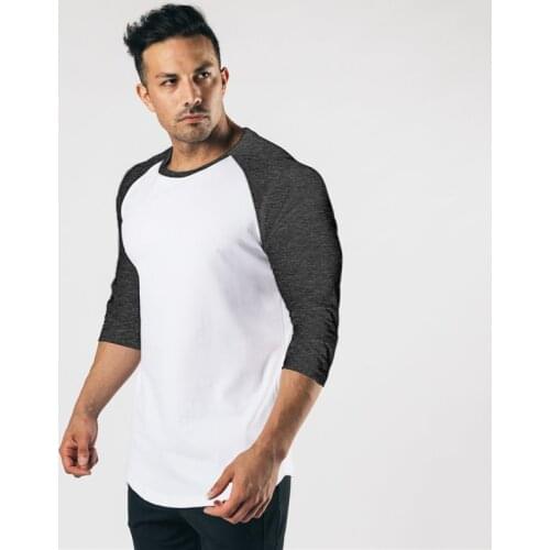 New Autumn Mens Fashion Three Quarter Sleeve Fitness T-shirt Men Solid Patchwork O-neck Gym T shirts Male Slim Fit Tee Shirts
