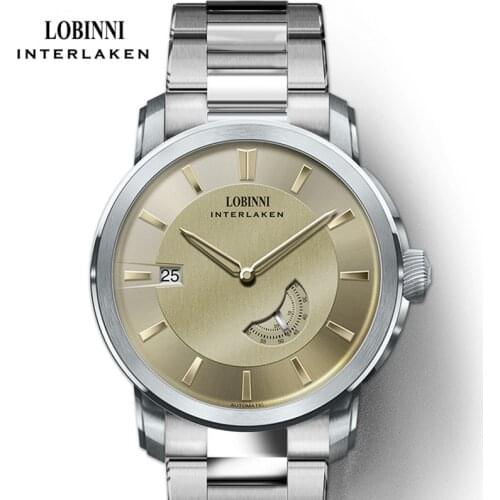 LOBINNI Classic Mens Automatic Mechanical Watches With Date Stainless Steel Watches Sapphire Glass Watches Free Shipping