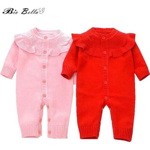 Newborn Baby Romper Knitted Clothes Baby Girl Jumpsuit Sweet Girl Outerwear Fashion Turn-down Collar Autumn Newborn Baby Outfits