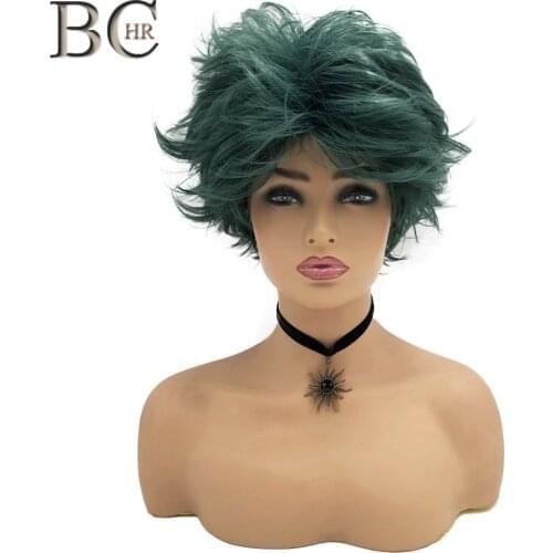 BCHR Short Anime Cosplay Deku Wigs Dark Green Synthetic Wig for My Boku no Hero Academia Midoriya Izuku Costume Wig