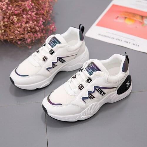 Platform Sneakers New Casual Reflect Light Shoe Chunky Vogue Non-Slip Elastic Breathable Women Shoes Woman Flat Basket Walking