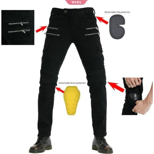 Motorcycle Pants Mens Tooling Multi-bag Riding Pants Zipper Casual Pants With Upgrade Protection Pad Jeans