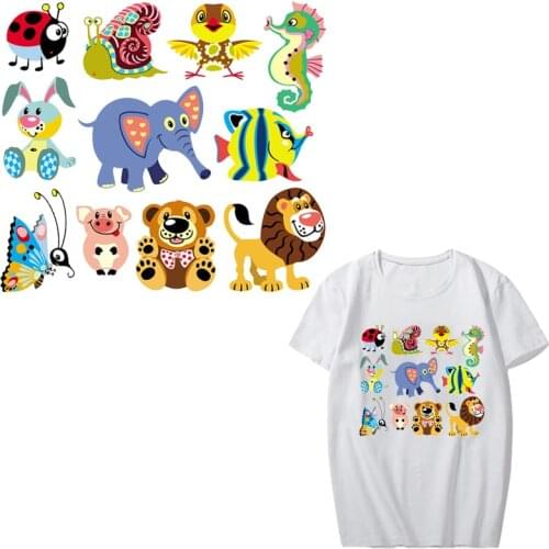 Cartoon Animal Patch Set Iron on Elephant Patches for Clothes Heat Transfer Vinyl Stickers Stripes for Clothing DIY T-shirt