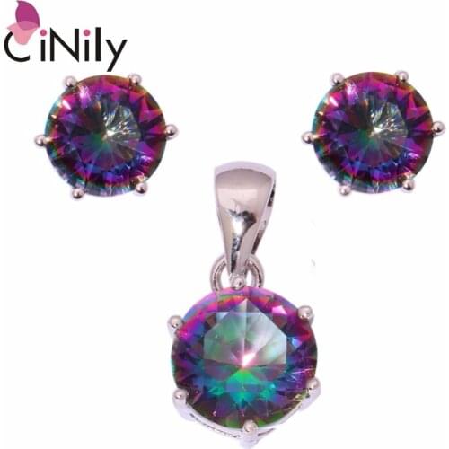 CiNily Created Mystic Zircon Silver Plated Jewelry Set Wholesale Fashion for Women Jewelry Pendant Earrings Jewelry Sets NT135