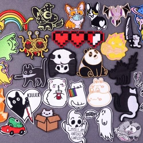 Panda Cat Badges Iron On Patches Cute Animal Patches For Clothing Stickers DIY Cartoon Embroidery Patches For Clothes Decor