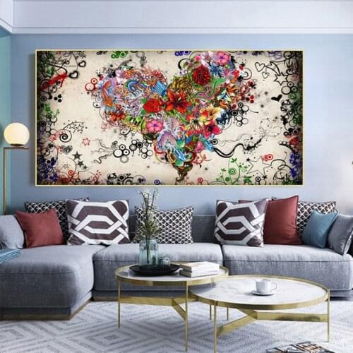 Colorful Heart Flowers Canvas Painting Abstract Posters and Prints Cuadros Wall Art Pictures for Living Room Home Decor Unframed