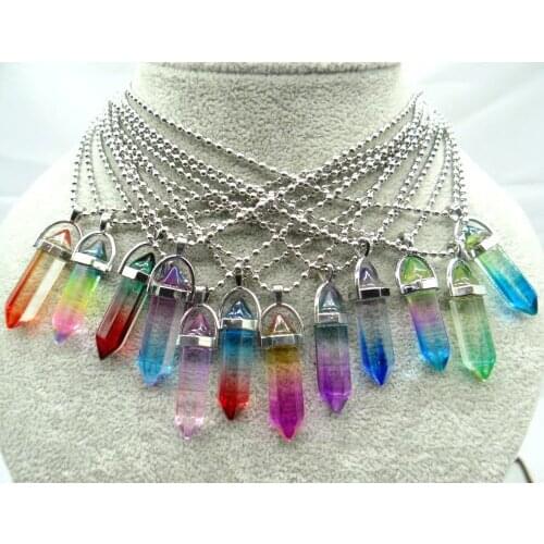 Natural stone Quartz Crystal lapis Turquoises tiger eye Opal Hexagonal charm Pendants for diy Jewelry Necklaces Accessories