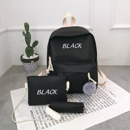 Cheap Black Back Packs For Girls Boys 3Pcs Bag Set School Bags Unisex Letter Print Women School Satchel Teen Schoolbag Pompon