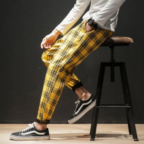 2021 Spring Summer New Japanese Checked Pants Fashion Slim Pants Couples Wear Casual Hip Hop Trousers 5 colors Plus Size