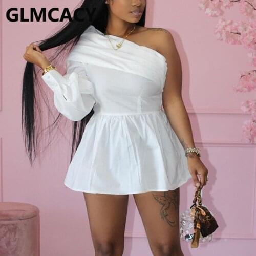 One Shoulder Solid Shirt Dress Chic Summer Streetwear Dresses