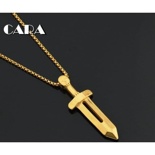 2019 New Gold color Skull sword pendant necklace mens Plated 316L stainless steel necklace jewelry for men and women CAGF0438