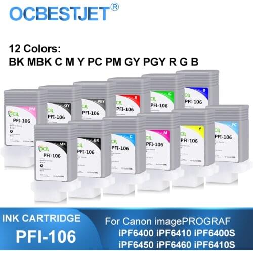 PFI-106 130ML Compatible Ink Cartridge With Full Ink For Canon iPF6400 iPF6400S iPF6400SE iPF6410 iPF6450 iPF6460 12Colors/Set