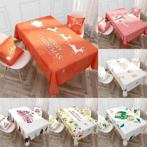 Christmas Table Cloth Cartoon Letter Cotton Linen Table Cover Waterproof Dustproof Tablecloth Home Decoration