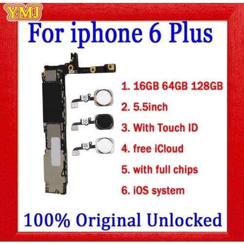 With/No Touch ID for iphone 6 plus 5.5inch Motherboard 100% Original unlock for iphone 6Plus Logic boards 16GB 64GB 128GB