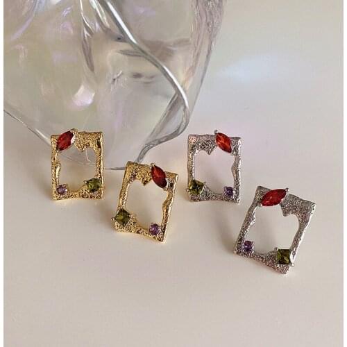 Vintage Square Geometric Metal Irregular Hollow CZ Zirconia Dangle earrings for Women Photo Frame earrings Jewelry Pendientes