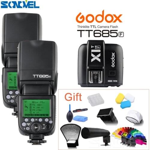 2pcs Godox Speedlite TT685F 2.4G wireless HSS 1/8000s GN60 TTL Camera strobe flash + X1t Trigger Transmitter For Fujifilm Fuji