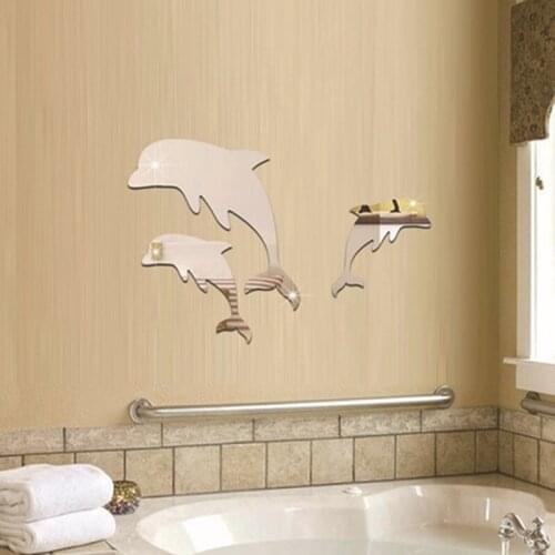 High Quality TV Sofa Bedroom Background Mirror Wall Stickers 3D Stereo Removable Wall Stickers Dolphin Mirror Paste
