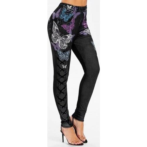 Y2K Ankle Length Plus Size Fashion Butterfly Printing High Waist Jeggings Women Winter Spring ClothesElastic Leggings Ladies