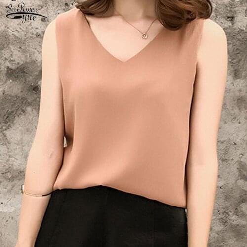 Blusa Plus Size Women Tops and Blouses 2021 Chiffon Blouse White Blouse Shirt Sexy Sleeveless Shirt Fashion Ladies Tops 0376