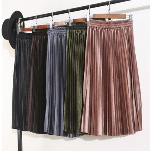 2020 New Velvet Large Swing Long Pleated Women High Quality Faldas Saia Fashion Female Skirt Jupe Winter spring JSR145