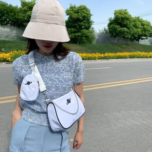 2pcs Solid Color Shoulder Handbag Women Nylon Messenger Composite Totes Bag Shoulder Bag Lady Luxury Small Handbags