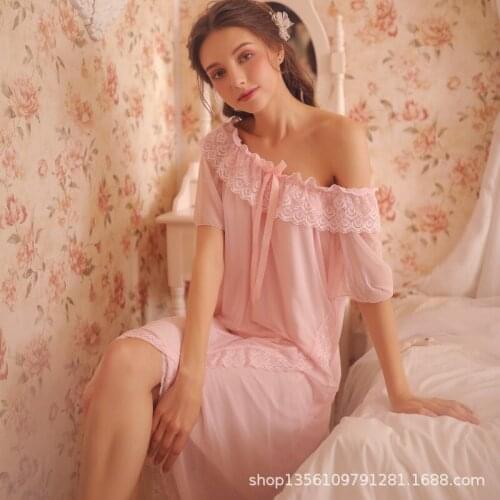 Fairy nightdress lady summer autumn retro court nightdress lace mesh aestheticism short sleeve nightdress housewear pajamas