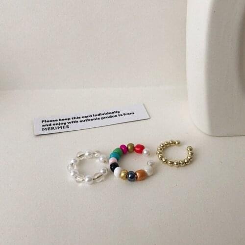 Retro Bohemian Colorful Beads Circle Earcuff Fake Piercing Clip on Earrings for Women Cute Lovely Beaded Ear Cuff Clips Jewelry