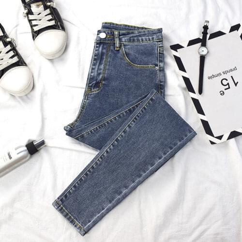 2021 NEW Womens Jeans High Waist Stretch Skinny Denim Pants Large Size Blue Retro Washed Elastic Slim Pencil Trousers
