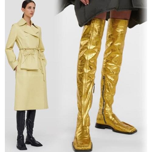 New Square Toe Stretch Over The Knee Boots For Women Flat-Bottomed Thigh High Boots Fashion Party Shoes Women Botines Mujer