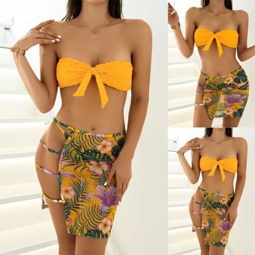 Sagace womens bra gathered sexy print open back three piece Bikini Swimsuit simple slim swimsuit bikinis 2021 mujer