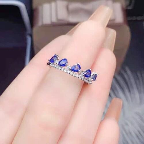 Natural Sapphire Real S925 Sterling Silver Ring Fine Fashion Weddings Jewelry For Women MeiBaPJFS