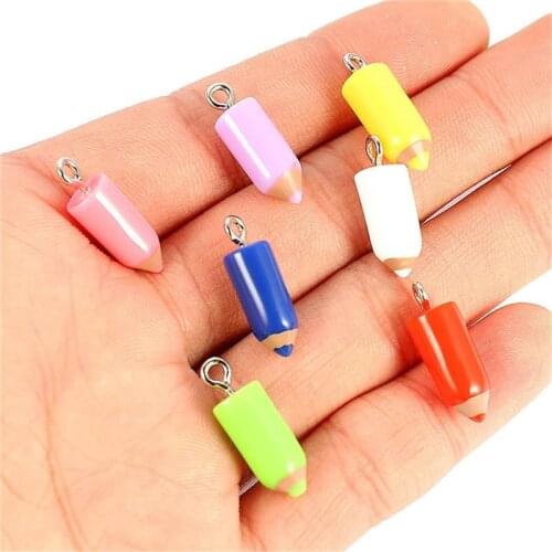 Julie Wang 10PCS Resin Pencil Charms Artificial Crayon Random Color Pendant Bracelet Earrings Jewelry Making Accessory Decor