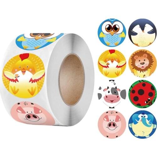 1 inch Cute Cartoon Animals Sticker for Kids 500pcs/roll 8 Designs Ladybug Pig Patterns Birthday Party Gift Decor Seals Sticker