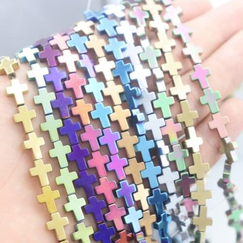 10Pieces10 color 8x6 mm/ 10x8 mmNatural Stone Hematite Cross Spacer Beads For jewelry Making DIY bracelets Supplies For jewelry