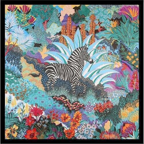 130cm Zebra In The Jungle Brand Women Scarves Design Square Scarf Luxury Twill 100% Silk Scarf Fashion Kerchief Shawl Echarpe