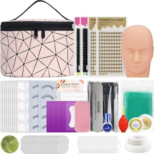 15 in 1False Eyelash Extension Training Kit Practice Model Head Eye Pads Tweezers Glue Ring Brush Grafting Eyelash Tools Kit