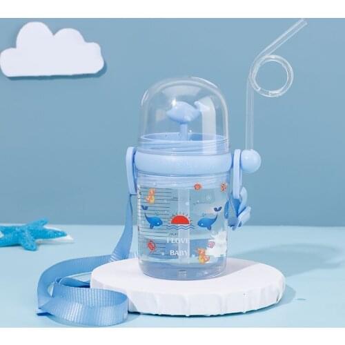 2 Colors Cartoon Whale Water Spray Cup Summer Childrens Plastic Straw Water Cup Drop Resistant Toddler Cute Kettle For Children