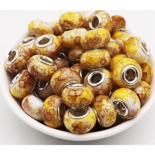 20pcs New Marbling Color Large Hole Spacer Round Rondelle Beads fit European Charms Bracelet Necklace Snake Chain Jewelry Making