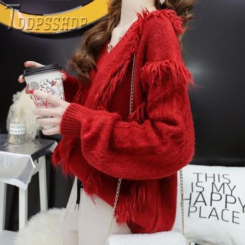2019 Tassel Fairy Women Sweater V Neck Knitting New Fashion Casual Female Sweaters