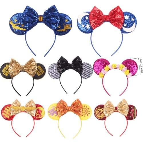 2021 Minnie Mouse Ears Headband 5'' Big Glitter Sequins Bow Cute Sun Ears Hairband Women Girl Party Headband Kids Hair Accessori
