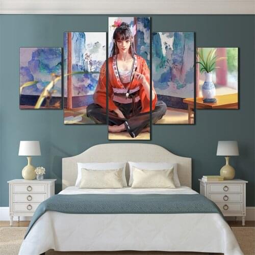 5 Pieces HD Canvas Painting Print Anime Beautiful Girl Picture For Modern Decorative Bedroom Living Room Home Wall Art Decor